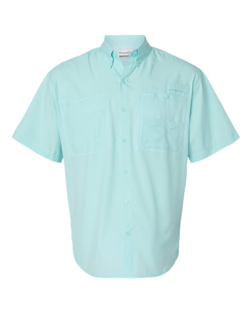 Men's Hatteras Performance Short Sleeve Fishing Shirt - Aqua Blue Front