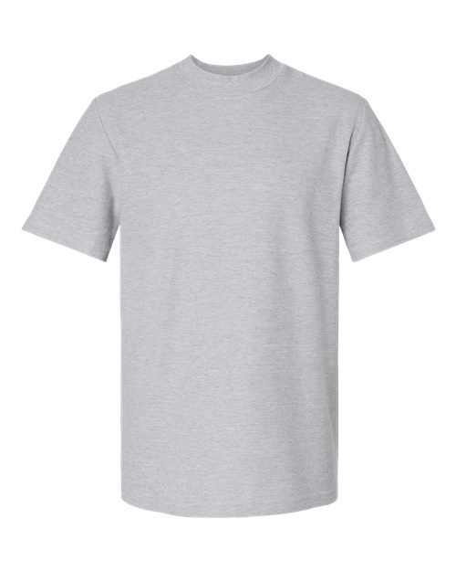 Unisex Pique Mockneck Tee - Heather Grey Front