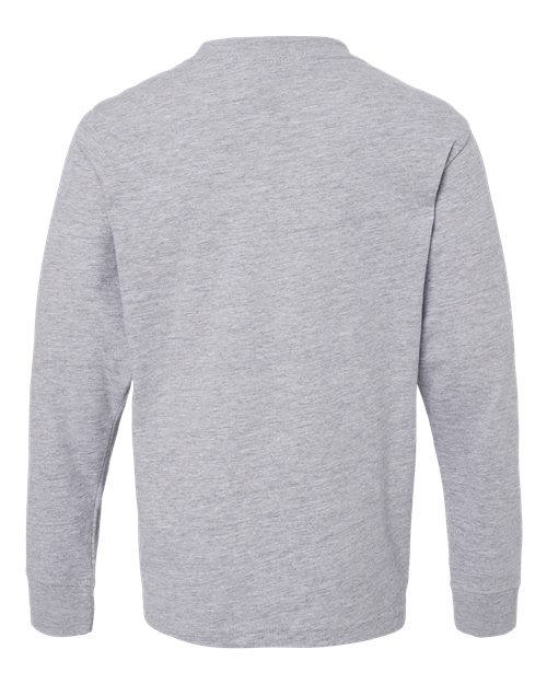 Youth Cotton Long Sleeve T-Shirt - Heather Grey Back