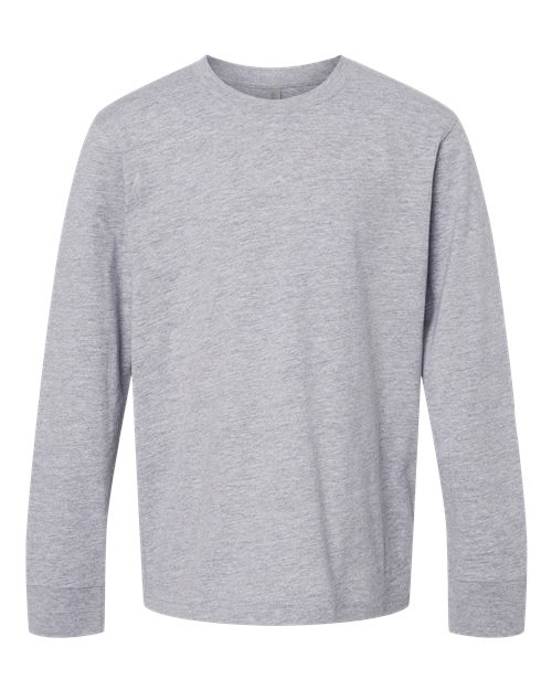 Youth Cotton Long Sleeve T-Shirt - Heather Grey Front