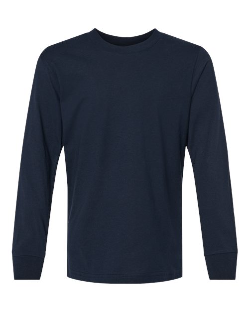 Youth Cotton Long Sleeve T-Shirt - Midnight Navy Front