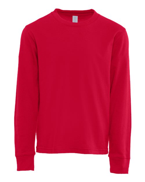 Youth Cotton Long Sleeve T-Shirt - Red Front