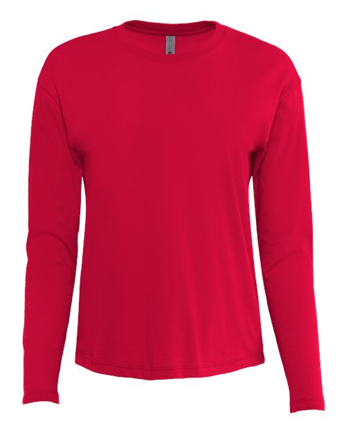 Women's Cotton Relaxed Long Sleeve T-Shirt - Red Front