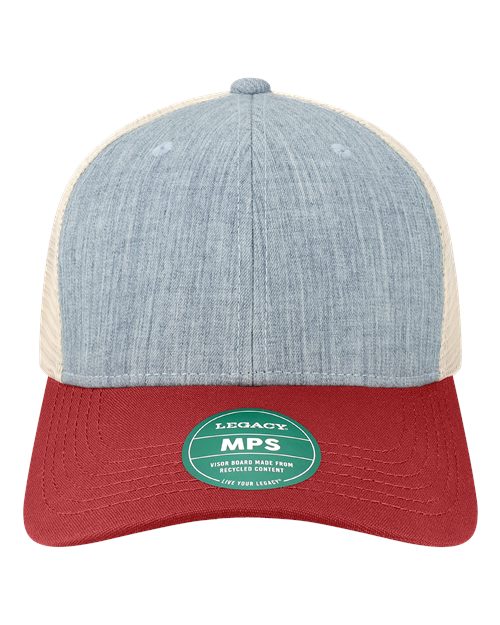 Mid-Pro Snapback Trucker Cap - Melange Light Blue/ Cardinal/ Stone Front