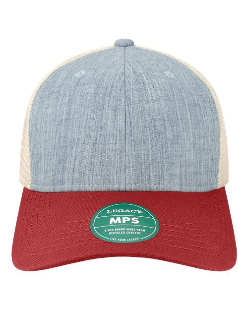 LEGACY Mid-Pro Snapback Trucker Cap - Melange Light Blue/ Cardinal/ Stone Front
