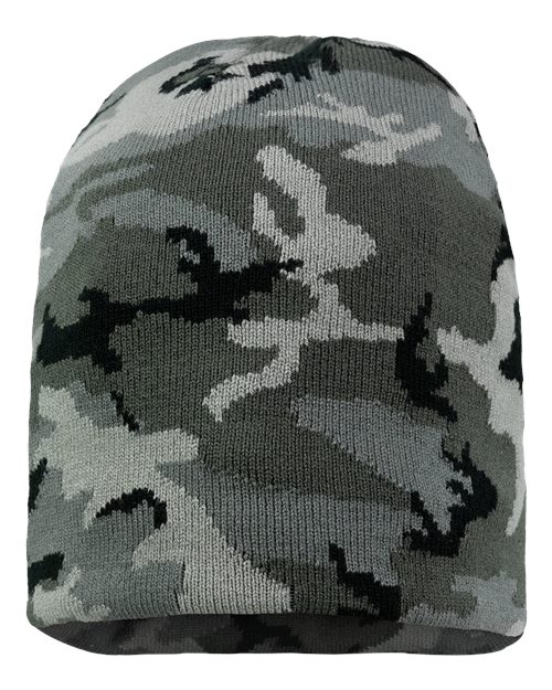 8" Beanie - Grey Camo Front