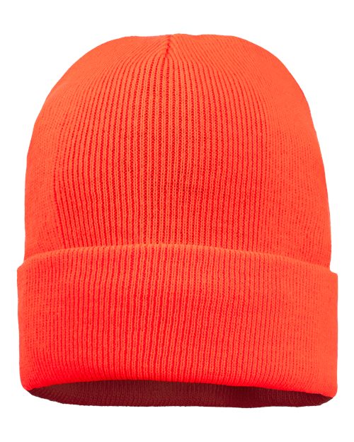 12" Fleece Lined Cuffed Beanie - Blaze Orange Back