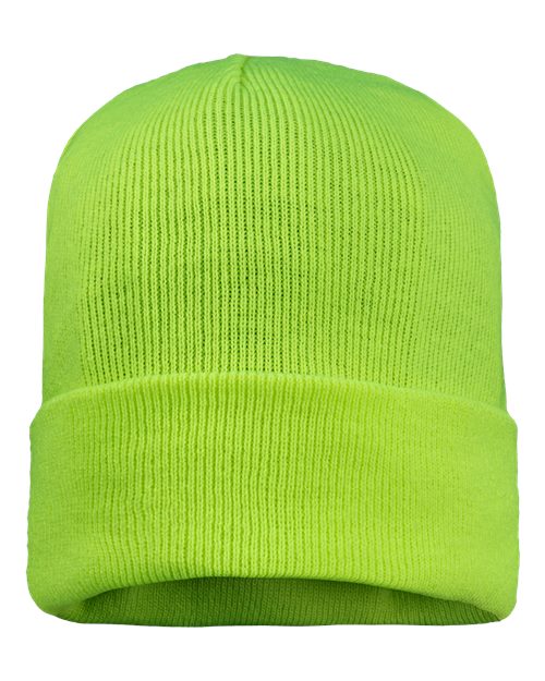 12" Fleece Lined Cuffed Beanie - Safety Yellow Back