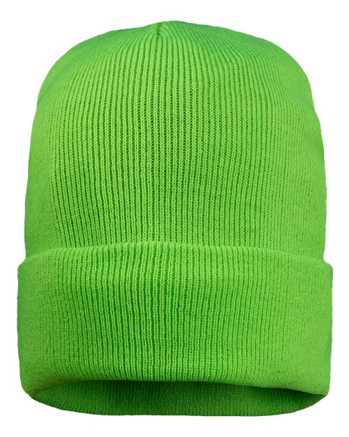 12" Fleece Lined Cuffed Beanie - Neon Green Front