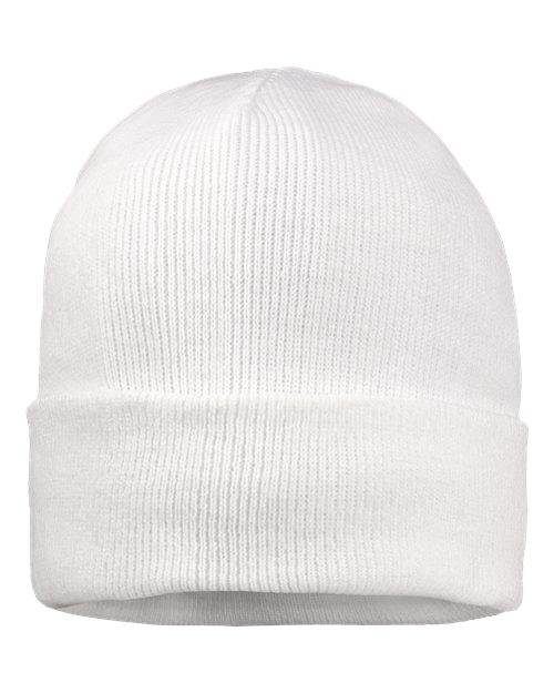 12" Fleece Lined Cuffed Beanie - White Front
