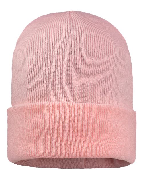 12" Jersey Lined Cuffed Beanie - Pink Back