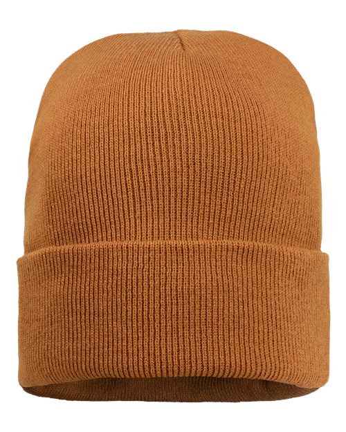 12" Sherpa Lined Cuffed Beanie - Coyote Brown Front