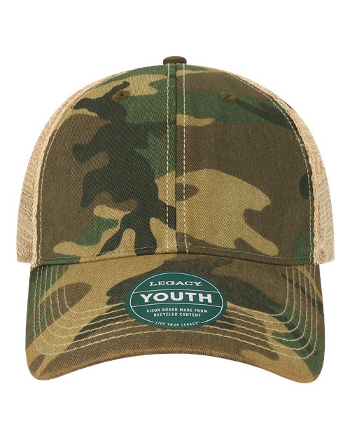 Youth Old Favorite Trucker Cap - Army Camo/ Khaki Front