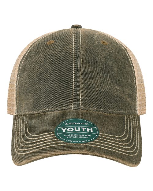 Youth Old Favorite Trucker Cap - Black/ Khaki Front
