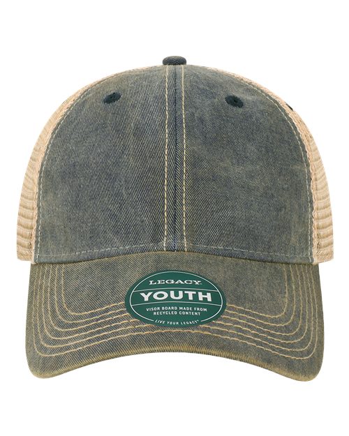 Youth Old Favorite Trucker Cap - Navy/ Khaki Front