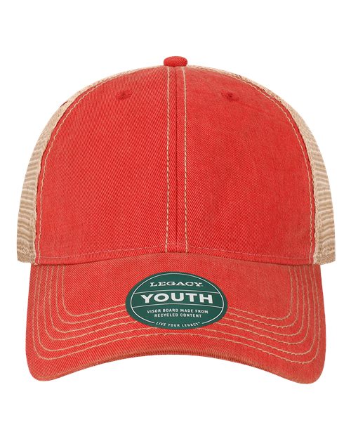 Youth Old Favorite Trucker Cap - Scarlet Red/ Khaki Front