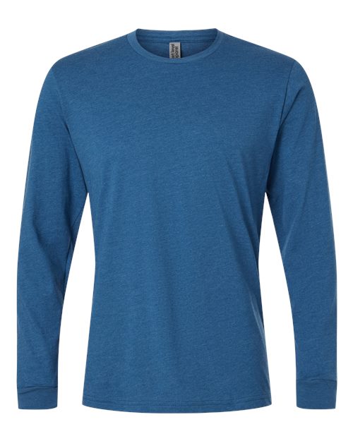 Unisex CVC Long Sleeve T-Shirt - Heather Cool Blue Front
