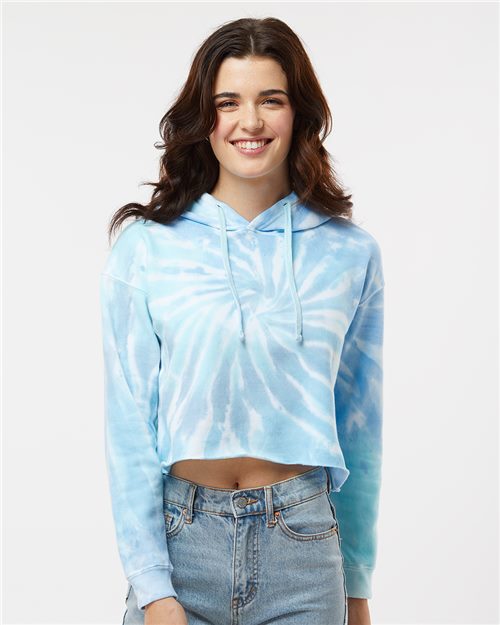 Women's Tie-Dyed Crop Hooded Sweatshirt - Multi Black Front