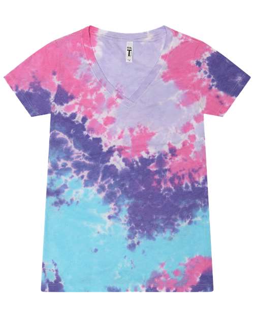 Women's Tie-Dyed V-Neck T-Shirt - Cotton Candy Front