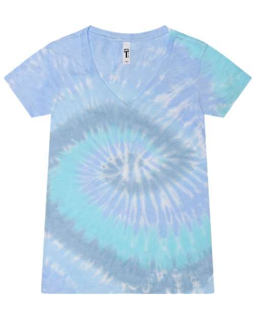 Women's Tie-Dyed V-Neck T-Shirt - Lagoon Front