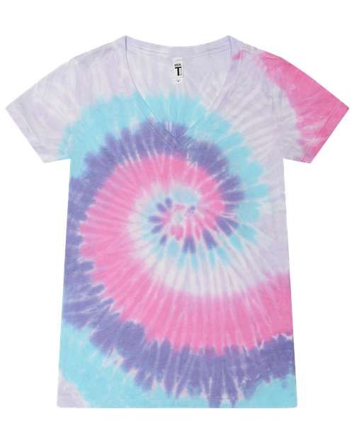 Women's Tie-Dyed V-Neck T-Shirt - Unicorn Front