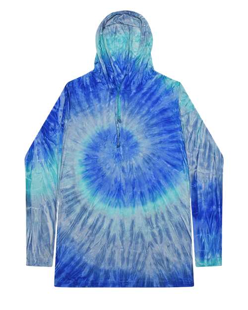 Unisex Tie-Dyed Hooded Long Sleeve T-Shirt - Blue Jerry Front