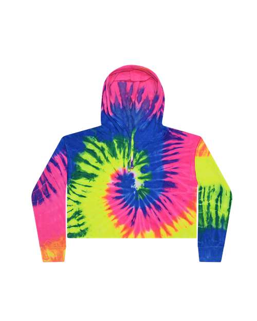 Women's Tie-Dyed Crop Hooded Sweatshirt - Neon Rainbow Front