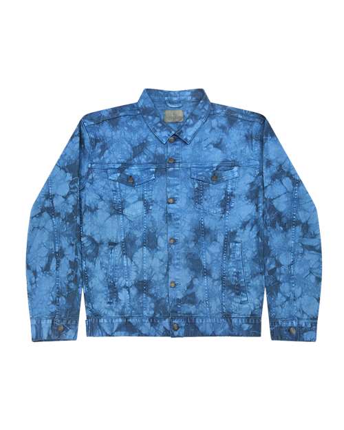 Unisex Tie-Dyed Denim Jacket - Blue Crinkle Front