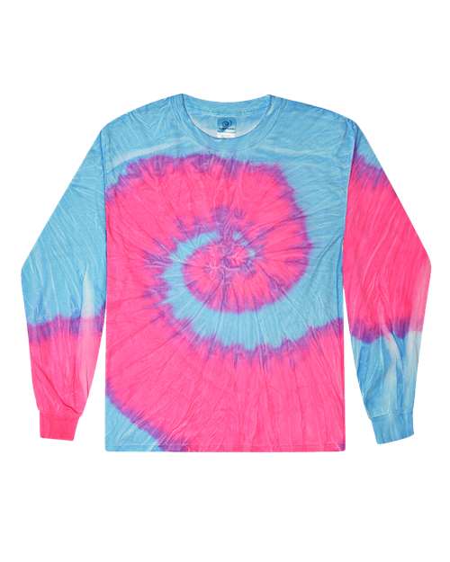 Youth Tie-Dyed Long Sleeve T-Shirt - Flo Blue/ Pink Front