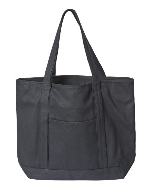 XL Zippered Cotton Canvas Resort Tote - Black/ Black Front
