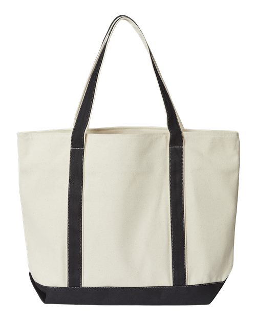 XL Zippered Cotton Canvas Resort Tote - Natural/ Black Back