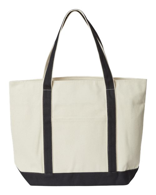 XL Zippered Cotton Canvas Resort Tote - Natural/ Black Front