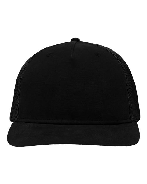 Modern Five-Panel Trucker Fit Cap - Black/ Black Front