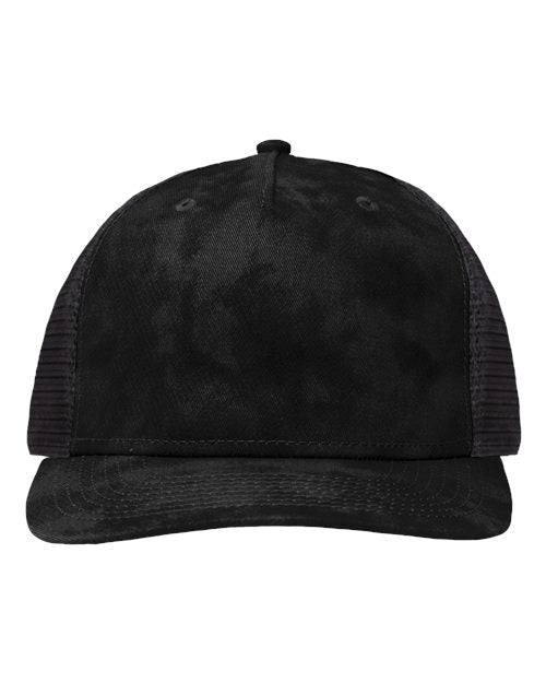 Modern Five-Panel Trucker Fit Cap - Old Wash Black/ Black Front