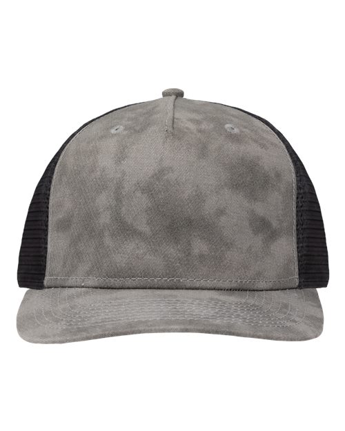 Modern Five-Panel Trucker Fit Cap - Old Wash Grey/ Black Front