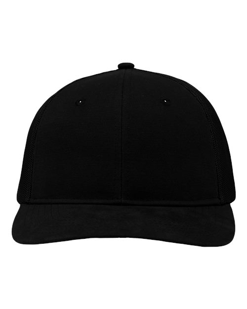 Modern Six-Panel Trucker Fit Cap - Black/ Black Front