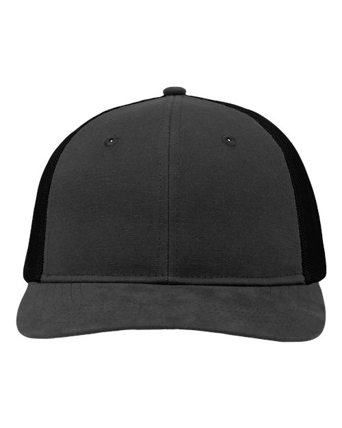 Modern Six-Panel Trucker Fit Cap - Charcoal/ Black Front