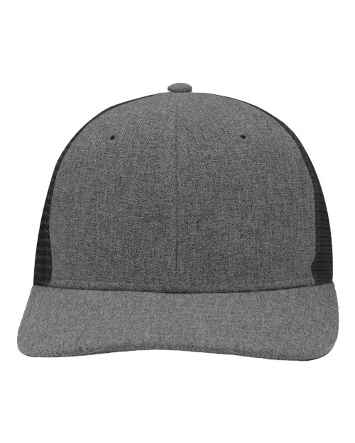 Modern Six-Panel Trucker Fit Cap - Black Heather/ Black Front
