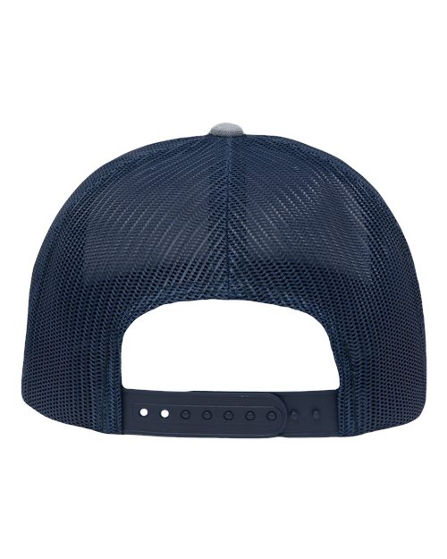 Modern Six-Panel Trucker Fit Cap - Ice Blue Heather/ Navy Back