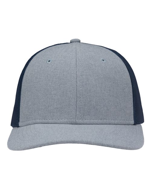 Modern Six-Panel Trucker Fit Cap - Ice Blue Heather/ Navy Front