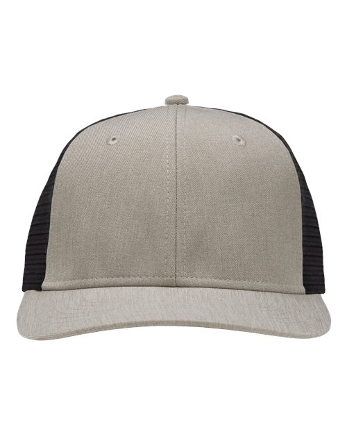 Modern Six-Panel Trucker Fit Cap - Grey Heather/ Black Front
