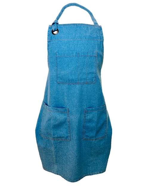 5-Pocket Recycled Cotton Denim Apron - Light Blue Denim Front