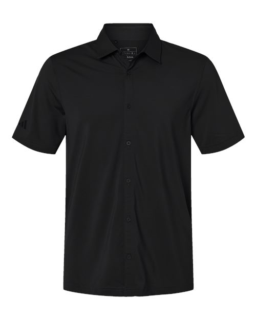 Men's Full Button Down Short Sleeve Shirt - Black Front
