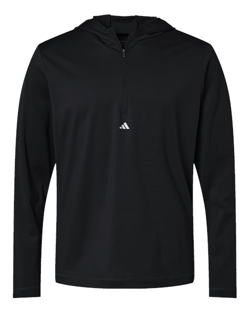 Men's Lightweight Quarter-Zip Hooded Pullover - Black Front