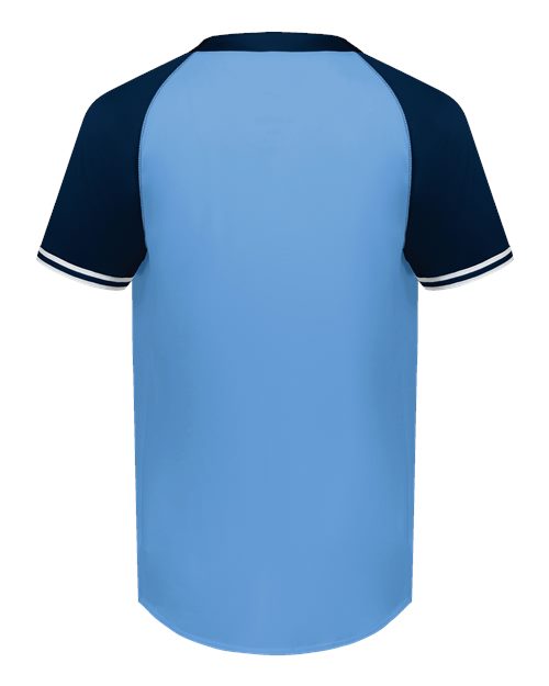 Men's Cutter Henley Jersey - Columbia Blue/ Navy Back