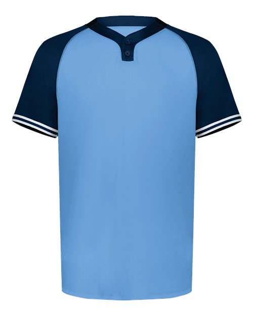 Men's Cutter Henley Jersey - Columbia Blue/ Navy Front