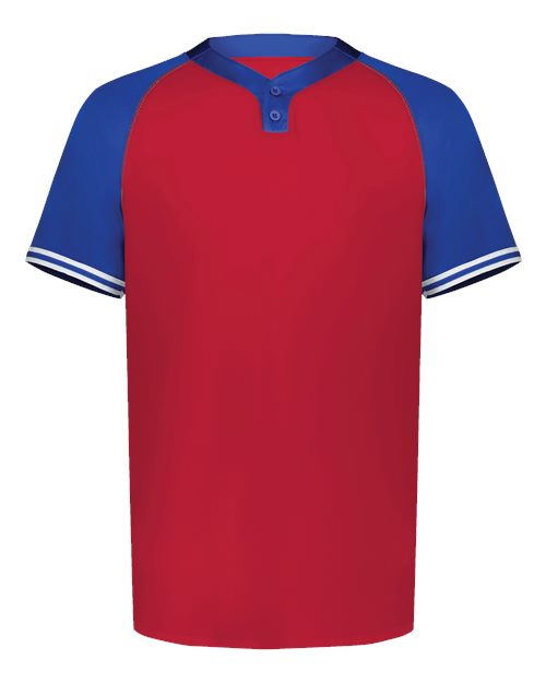 Youth Cutter Henley Jersey - Scarlet/ Royal Front