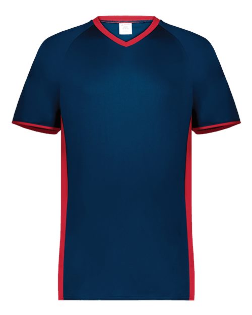 Men's Cutter V-Neck Jersey - Navy/ Scarlet Front