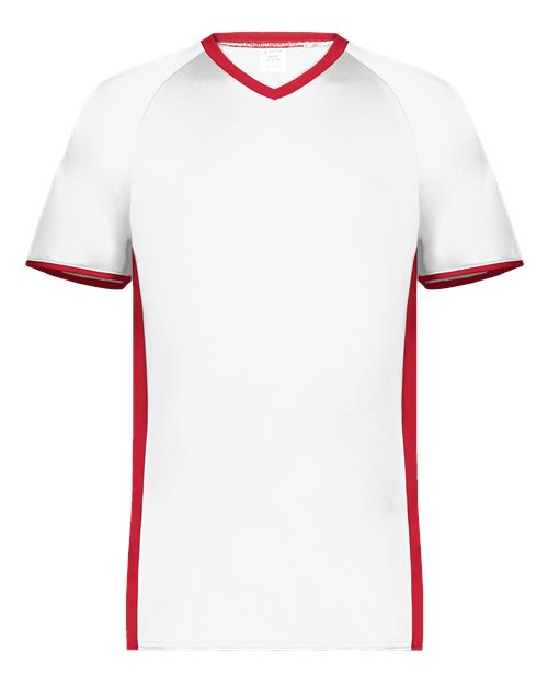 Men's Cutter V-Neck Jersey - White/ Scarlet Front