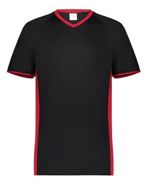 Youth Cutter V-Neck Jersey - Black/ Scarlet Front